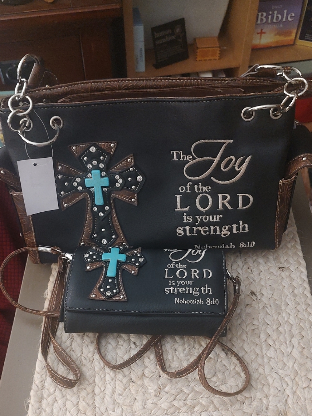 Western Faith Inspired Satchel and Wallet Set with Turquoise Accent